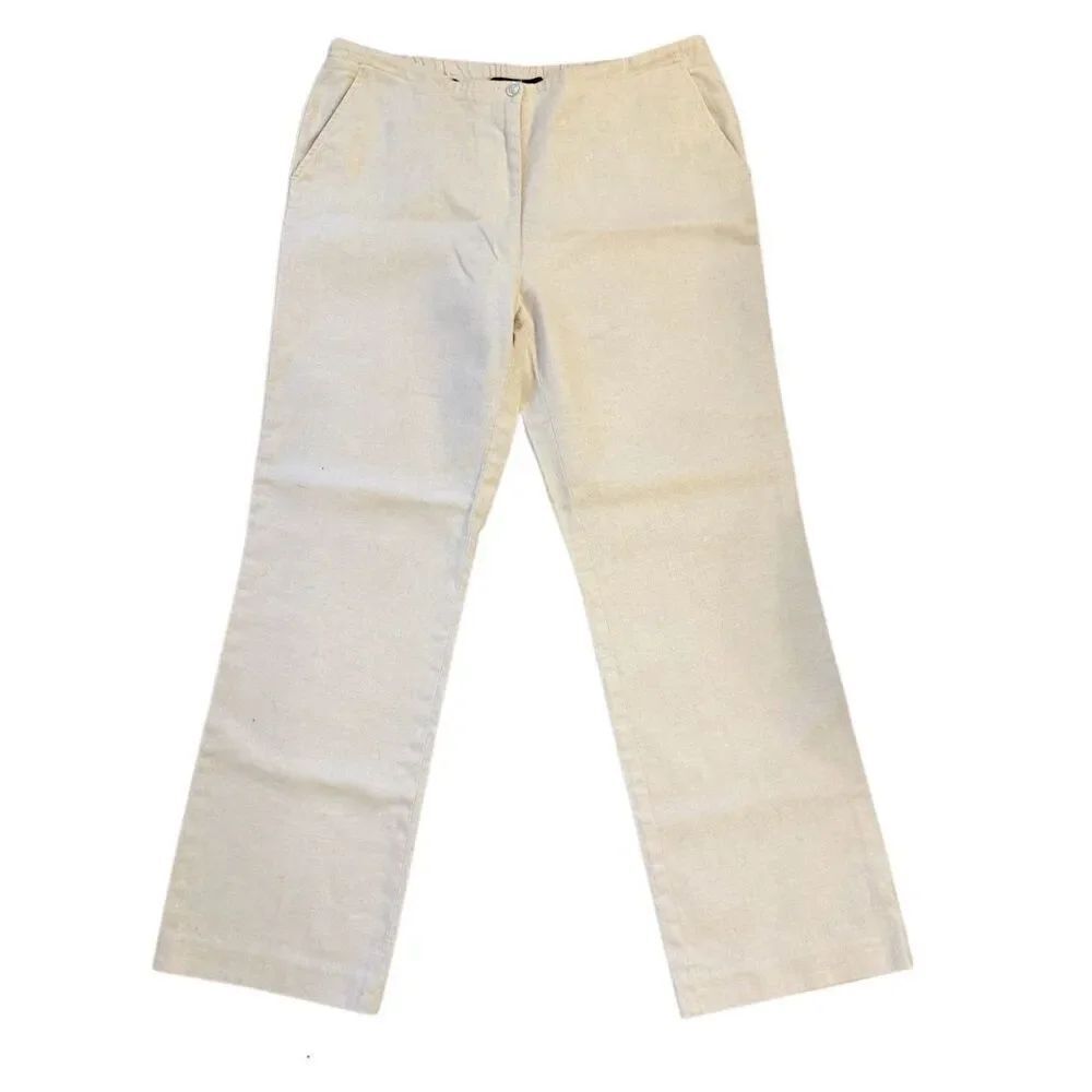 Kasper Linen Blend Pants Sz. 12 Tan Preppy Classic Lightweight Packable